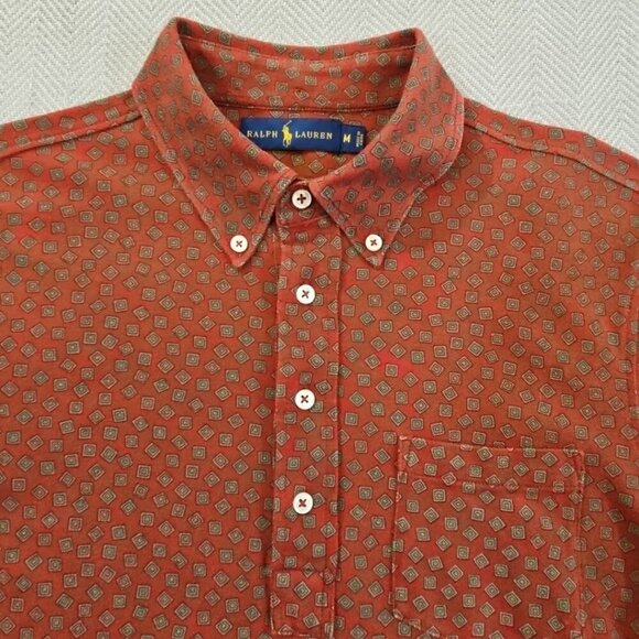 Ralph Lauren Polo Rugby Shirt Men's M Red Geometric Long Sleeve Barrell Cuff - Picture 6 of 15